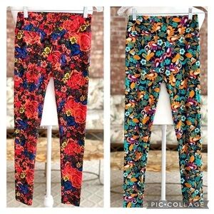 Lularoe Leggings OS Pair of 2 Orange Blue Leggings NWOT
